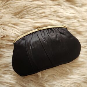 Vintage L & M Bags by Edwards 1950s Black Satin Clutch Bag‎ with Mirror and Comb